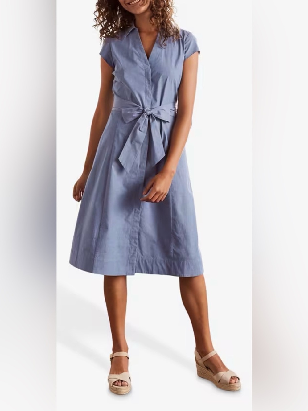 Boden Rowena Chambray Shirt Dress Blue Belted Cotton Stretch 16R Officecore
